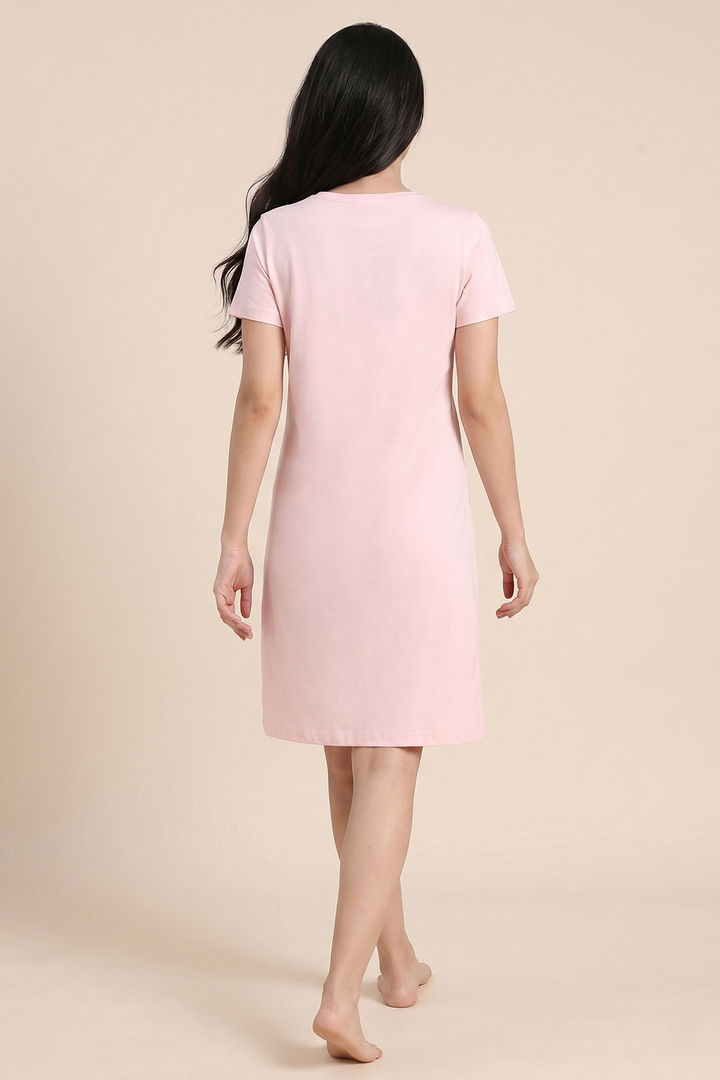 Zivame Farm Lore Knit Cotton Knee Length Nightdress - Cradle Pink — image 3